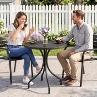 Outsunny 26" Round Patio Table, Outdoor Side Table with Steel Frame and Slat Tabletop for Garden, Backyard, Distressed Gray(m-7)