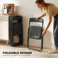 HOMCOM Folding Chairs 6 Pack, Plastic Foldable Chairs with Vent, Carry Hole and Steel Frame for Home, Office, Dining, Black(m-6)