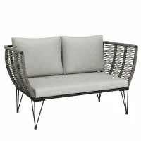 Outsunny Outdoor Couch Patio Sofa with Cushions, 2 Seater Patio Furniture Loveseat with Galvanized Steel Frame, Light Grey(m-9)