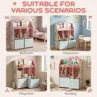 Qaba Kids Bookshelf with Storage, Toy Storage Unit with Book Display, Shelves and Fabric Drawers for Playroom Nursery, Pink(m-8)