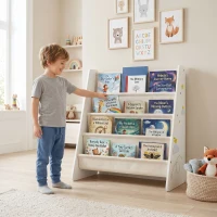 Qaba Fabric Kids Bookshelf, 4-Tier Toddler Sling Book Rack for Playroom, Bedroom, Nursery and Kids Room for Ages 3-6, White(m-1)