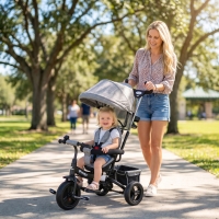 Qaba 6 in 1 Toddler Tricycle Stroller with Basket, Canopy, 5-point Safety Harness, for 12-60 Months, Grey