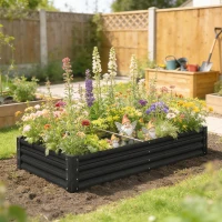 Outsunny Galvanized Garden Beds with Open Bottom, Outdoor Planter Box for Herbs Vegetables, 6 x 3 x 1ft, Black(m-1)