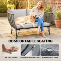 Outsunny Outdoor Couch Patio Sofa with Cushions, 2 Seater Patio Furniture Loveseat with Galvanized Steel Frame, Light Grey(m-6)
