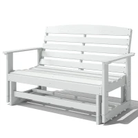 Outsunny Patio Glider Bench w/ HDPE Slatted Double Rocking Chair, Distressed White(m-1)