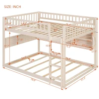 Full Over Full Bunk Bed with Convenient Storage Headboard, Unique Bed Frame with Multi-Color Light Strip, 79" L x 57.5" W x 57" H, Beige(m-3)