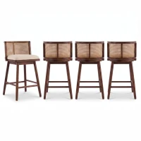 Woven Rattan Counter Chairs with Padded Upholstered Seat, Counter Height Bar Stools with Durable Frame, 19.5'' L x 21'' W x 35'' H, Beige+Walnut(m-5)