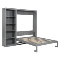 Space-Saving Murphy Bed with 5-layer Folded Cabinet, Solid Murphy Bed Frame with 600 lbs Weight Capacity, 87.5" L x 15.5" W x 83.5" H, Gray(m-6)