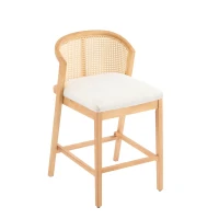 Cozy Counter Stools with Padded Upholstered Seat, Rubberwood Bar Chairs with Reinforced Footrest, 20" L x 22.5" W x 36" H, Beige+Natural(m-6)