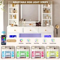 Aesthetic Makeup Vanity Desk with LED Mirror and Adjustable RGB Lights, Spacious Makeup Vanity with 6 Drawers, 44.5" L x 15.5" W x 55" H, White(m-6)