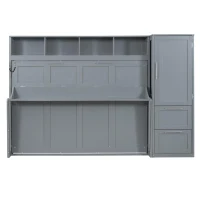 Space-Saving Full Size Murphy Wall Bed with Integrated Shelf, Customizable Bed Frame with Closet and 2 Drawers, 107.5" L x 58" W x 72" H, Gray(m-2)