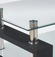 Modern 2-Tier Glass Coffee Table with Double-Layer Clear Top, Space-Saving Center Table with Sturdy Supporting Legs, 34.5'' L x 19'' W x 16.5'' H, Black(m-7)