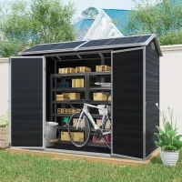 Outdoor Storage Shed with 2 Side Windows and Air Vents, Slim-Footprint Outdoor Organizer with Pad-Lockable Handles, 95.5'' L x 52.5'' W x 81'' H, Black(m-7)