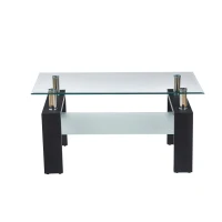 Modern 2-Tier Glass Coffee Table with Double-Layer Clear Top, Space-Saving Center Table with Sturdy Supporting Legs, 34.5'' L x 19'' W x 16.5'' H, Black(m-2)
