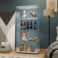 Solid Glass Floor-Standing Showcase with Built-In LED Lighting, LED Glass Display Cabinet with Lockable Doors, 31.5'' L x 14.5'' W x 64.5'' H, White(m-8)