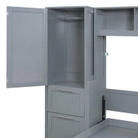 Queen Size Murphy Wall Bed with Storage Shelf, Space‑Saving Bed Frame with Integrated Closet and 2 Drawers, 112" L x 65" W x 78.5" H, Gray(m-13)