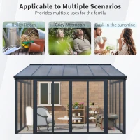 Enclosed Patio Cover with Double‑Layer Polycarbonate Roof, All‑Season Sunroom with 3 Lockable Sliding Doors, 168.5'' L x 115'' W x 123'' H, Black(m-4)