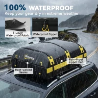 Outsunny Rooftop Cargo Carrier, 21 Cubic Feet Waterproof Soft-Shell Car Roof Storage Bag w/ Door Hooks, Reflective Arrows, Yellow(m-7)