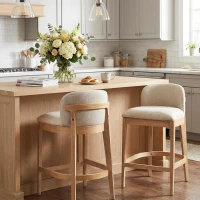 Counter Height Bar Stool Set with Foam Upholstered Seat, Modern Bar Chairs with Ergonomic Curved Backrest, 19.5'' L x 21.5'' W x 33'' H, Beige+Natural(m-1)