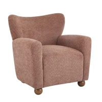 Cozy Wingback Armchair with Premium Fabric Upholstery, Bouclé Accent Chair with Plush Cushioned Seat, 32'' L x 31'' W x 32.5'' H, Coral+Teak(m-4)