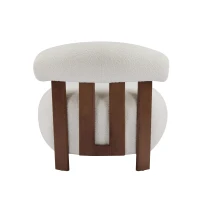 Modern Bouclé Fabric Accent Chair with Curved Backrest, Cozy Lounge Seating with Solid Birch Wood Frame, 29'' L x 31'' W x 29'' H, Off White+Walnut(m-7)