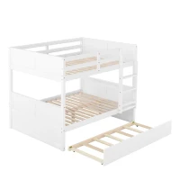 Full-Over-Full Bunk Bed with Pullout Trundle, Space-Saving Bed Frame with 2 Separate Beds, 79.5" L x 57" W x 60" H, White(m-7)