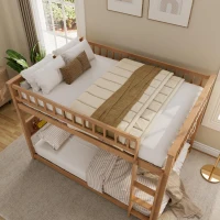 Full Over Full Bunk Bed with Convenient Storage Headboard, Unique Bed Frame with Multi-Color Light Strip, 79" L x 57.5" W x 57" H, Brown(m-5)