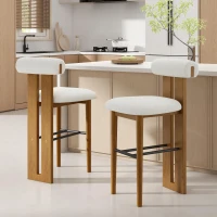 Modern Bar Stool Set of 2 with Premium Rubber Wood Frame, Indoor Bar Chairs with Ergonomic Cylindrical Backrest, 19'' L x 23'' W x 43'' H, Walnut+White(m-1)