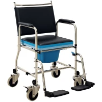 HOMCOM Rolling Shower Chair, Bedside Commode Wheelchair with Padded Seat, Backrest, for Seniors, Disabled, 300 lbs, Black(m-9)