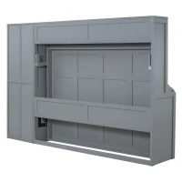 Space-Saving Full Size Murphy Wall Bed with Integrated Shelf, Customizable Bed Frame with Closet and 2 Drawers, 107.5" L x 58" W x 72" H, Gray(m-10)