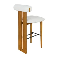 Indoor Modern Bar Stools Set of 2 with Rubber Wood Frame, Fixed Non-Swivel Bar Chairs with Sturdy Metal Footrest, 19'' L x 23'' W x 43'' H, Ivory+Walnut(m-8)