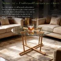 Round Tempered Glass Coffee Table with Solid Iron Legs, Modern Center Table with Stable Frame, 27.5'' L x 27.5'' W x 14.5'' H, Natural+Transparent(m-6)