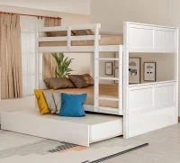 Full-Over-Full Bunk Bed with Pullout Trundle, Space-Saving Bed Frame with 2 Separate Beds, 79.5" L x 57" W x 60" H, White(m-4)