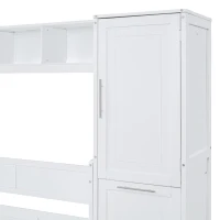 Queen Size Murphy Wall Bed with Storage Shelf, Space‑Saving Bed Frame with Integrated Closet and 2 Drawers, 112" L x 65" W x 78.5" H, White(m-12)