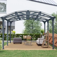 Outdoor Arch Carport with Galvanized Steel Connectors, Covered Driveway Shelter with Ground Anchor Kit, 139'' L x 190'' W x 99'' H, Gray(m-7)