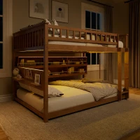 Full Over Full Bunk Bed with Convenient Storage Headboard, Unique Bed Frame with Multi-Color Light Strip, 79" L x 57.5" W x 57" H, Brown(m-4)