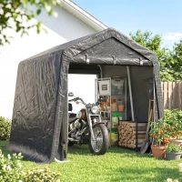 Outsunny 9.2' x 7.9' Garden Storage Tent, Patio Storage Shelter w/ Metal Frame and Double Zipper Doors, Dark Grey(m-9)