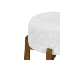 Indoor Round Seat Bar Stools with Solid Rubberwood Frame, Non-Swivel Bar Chairs with Padded Upholstered Seat, 19.5'' L x 19.5'' W x 30'' H, Ivory+Walnut(m-8)