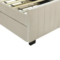 Space-Saving Twin Size Upholstered Platform Bed with Trundle Under Bed, Bed Frame with Velvet Fabric, 80" L x 41.5" W x 42.5" H, Beige(m-9)