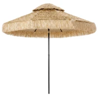 Outsunny 8.5 FT Hula Thatched Tiki Patio Umbrella, 2-Tier Tropical Hawaiian Style Outdoor Umbrella with 8 Ribs, UPF30+, Khaki(m-11)