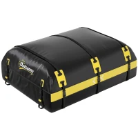 Outsunny Rooftop Cargo Carrier, 21 Cubic Feet Waterproof Soft-Shell Car Roof Storage Bag w/ Door Hooks, Reflective Arrows, Yellow(m-13)