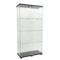 Solid Glass Floor-Standing Showcase with Built-In LED Lighting, LED Glass Display Cabinet with Lockable Doors, 31.5'' L x 14.5'' W x 64.5'' H, Black(m-2)