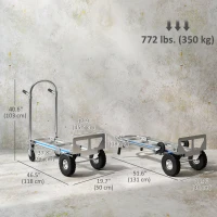 Soozier 4-Wheel/2-Wheel Cargo Cart, 2-in-1 Folding Hand Truck with Aluminum Alloy Frame and Steel Handle, Capacity, Silver Tone(m-3)