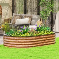 Outsunny 5' x 3' x 1' Large Outdoor Planter Box, Galvanized Raised Garden Bed with Metal Plant Stake, Brown Wood Effect(m-1)
