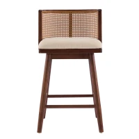 Woven Rattan Counter Chairs with Padded Upholstered Seat, Counter Height Bar Stools with Durable Frame, 19.5'' L x 21'' W x 35'' H, Beige+Walnut(m-2)