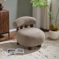 Modern Bouclé Fabric Accent Chair with Curved Backrest, Cozy Lounge Seating with Solid Birch Wood Frame, 29'' L x 31'' W x 29'' H, Light Brown+Walnut(m-1)