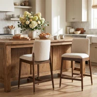Counter Height Bar Stool Set of 2 with Premium Rubberwood, Modern Bar Chairs with Metal-Tipped Feet, 20'' L x 22.5'' W x 38'' H, Beige+Walnut(m-1)