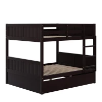 Full-Over-Full Bunk Bed with Pullout Trundle, Space-Saving Bed Frame with 2 Separate Beds, 79.5" L x 57" W x 60" H, Espresso(m-6)