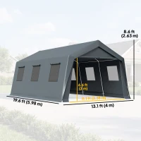 Outsunny 20 x 13 ft Carport, Portable Garage with Roll-Up Door and Windows, PE Canopy, Steel Frame, Dark Grey(m-3)