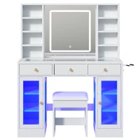 Aesthetic Makeup Vanity Desk with LED Mirror and Adjustable RGB Lights, Spacious Makeup Vanity with 6 Drawers, 44.5" L x 15.5" W x 55" H, White(m-2)